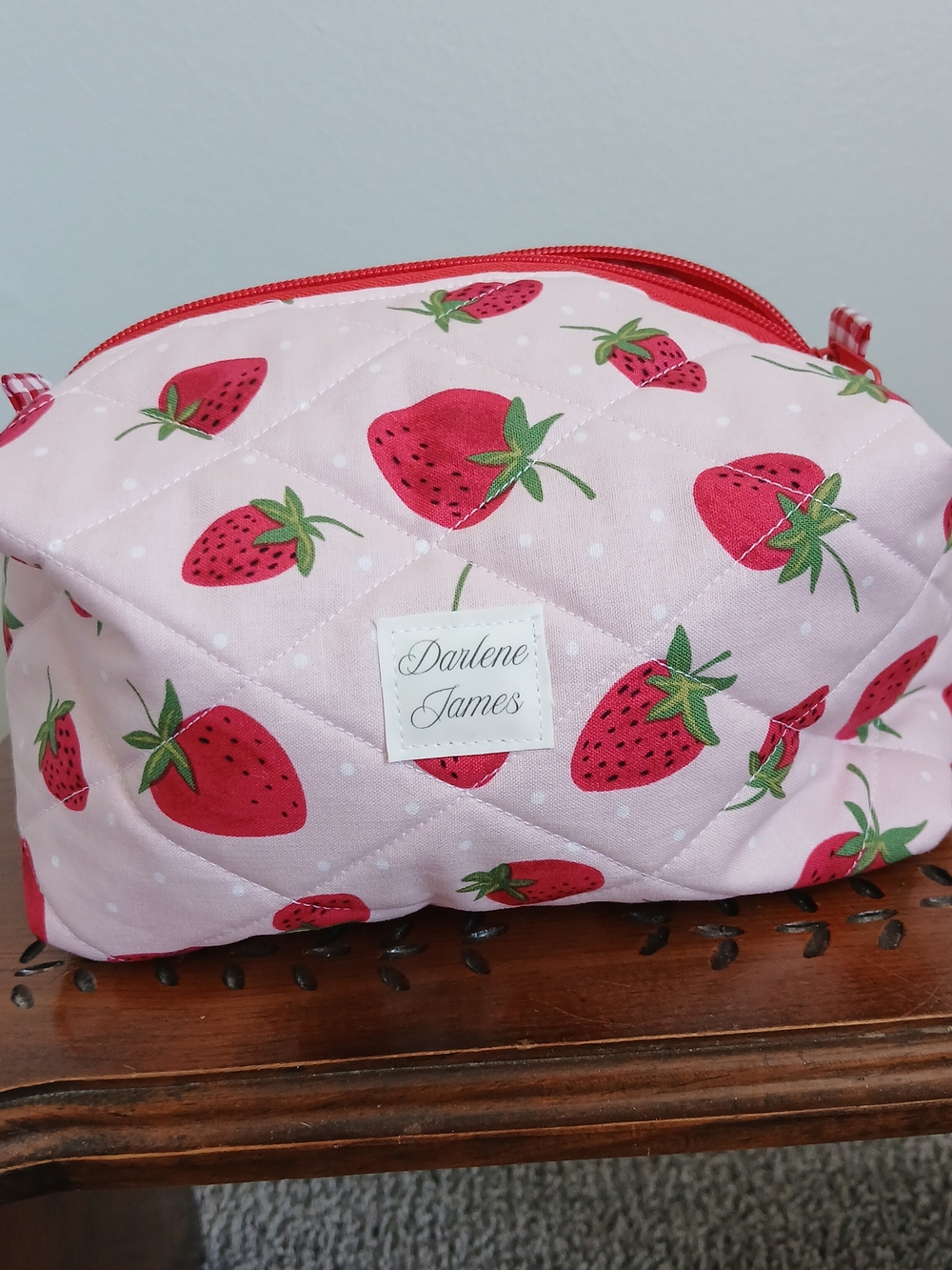 Darlene James Pink Strawberry Quilted Cosmetic Pouch